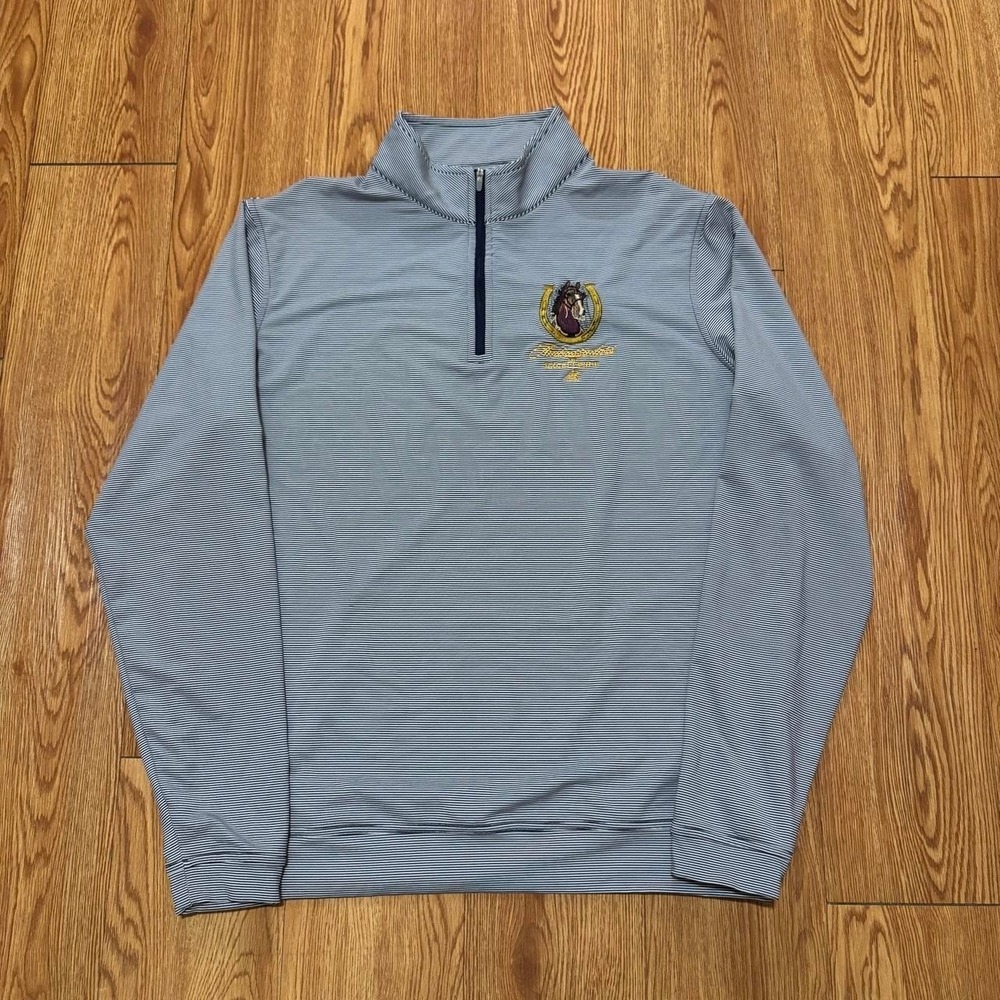 Peter Millar Men's Quarter Zip Pullover Large Striped Embroidered Golf NWOT